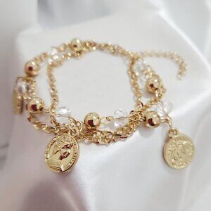 Fashion Gold Tone Casual Coin Women Girl Bracelet